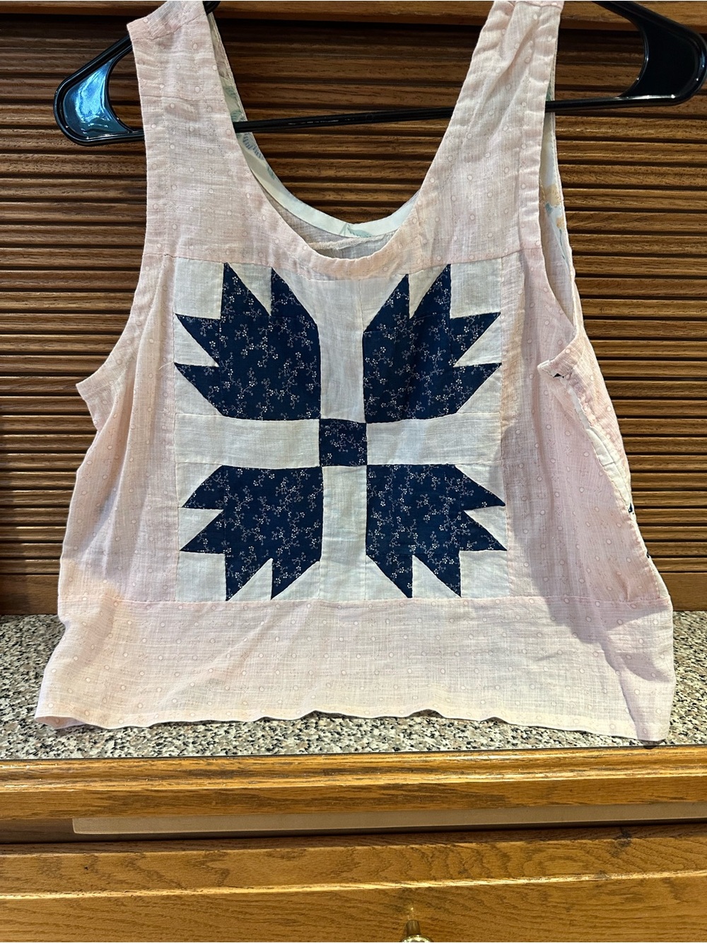 Anemone.vt  Pink Patchwork Tank Top with Navy Quilt Accent